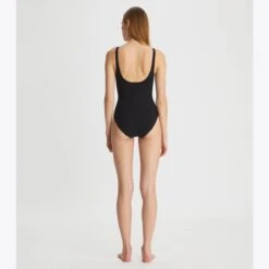 Tory Burch Clip Tank Swimsuit, Black Hardware