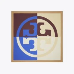 Tory Burch Color Block Logo Oversized Double-Sided Silk Square Scarf