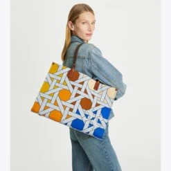 Tory Burch Ella Canvas Basketweave Tote