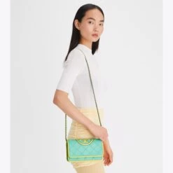 Tory Burch Fleming Soft Patent Border Chain Wallet