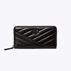 Tory Burch Kira Chevron Powder-Coated Zip Continental Wallet