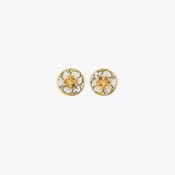 Tory Burch Kira Enamel Printed Circle-Stud Earring