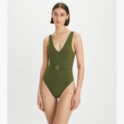 Tory Burch Miller Plunge One-Piece Swimsuit