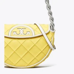 Tory Burch Mini Fleming Soft Patent Border Crescent Bag