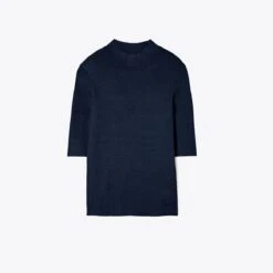 Tory Burch Ribbed Short-Sleeve Mockneck 32 Tory Burch Ribbed Short-Sleeve Mockneck -Chic Style Shop Ribbed20Short Sleeve20Mockneck.TB 145743 413 SLFRO.pdp 1200x1200 1