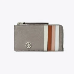 Tory Burch Robinson Pebbled Top-Zip Card Case