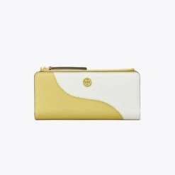Tory Burch Robinson Spazzolato Color-Block Zip Slim Wallet