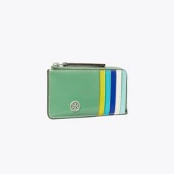 Tory Burch Robinson Spazzolato Top-Zip Card Case