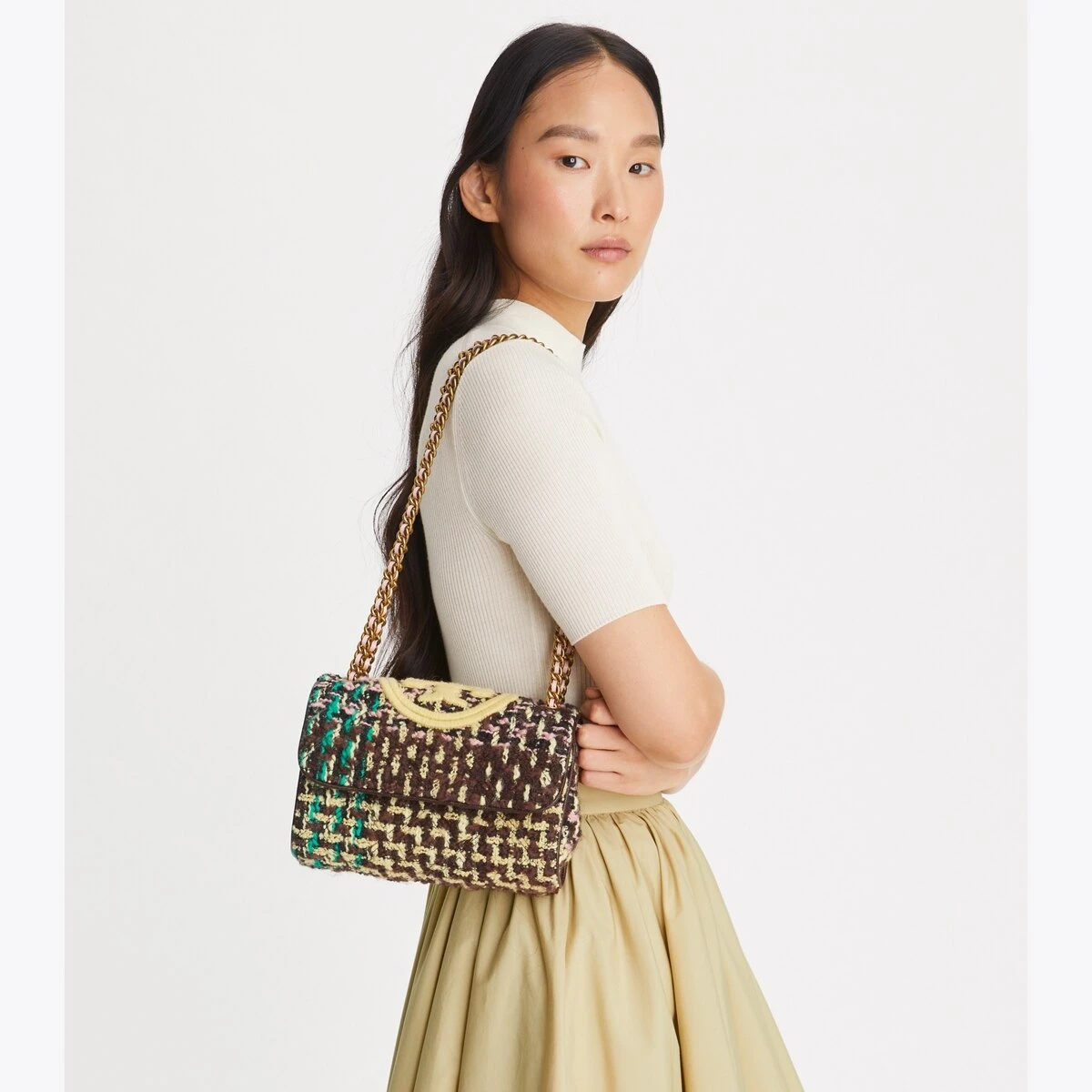 Tory Burch Small Fleming Soft Tweed Convertible Shoulder Bag 3 Tory Burch Small Fleming Soft Tweed Convertible Shoulder Bag