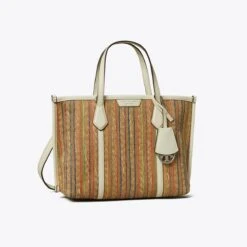 Tory Burch Small Perry Raffia Stripe Triple-Compartment Tote