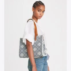 Tory Burch Small T Monogram Denim Tote